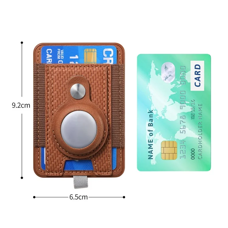 MC-W17 Magnetische Kartenhülle für AirTag Carbon Fiber Texture Leder Anti Loss Card Slot - Braun