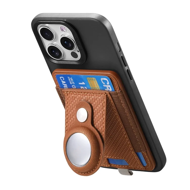 MC-W17 Magnetische Kartenhülle für AirTag Carbon Fiber Texture Leder Anti Loss Card Slot - Braun