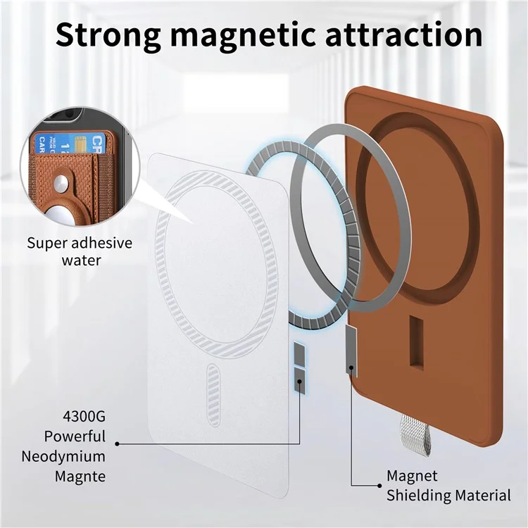 MC-W17 Magnetische Kartenhülle für AirTag Carbon Fiber Texture Leder Anti Loss Card Slot - Braun