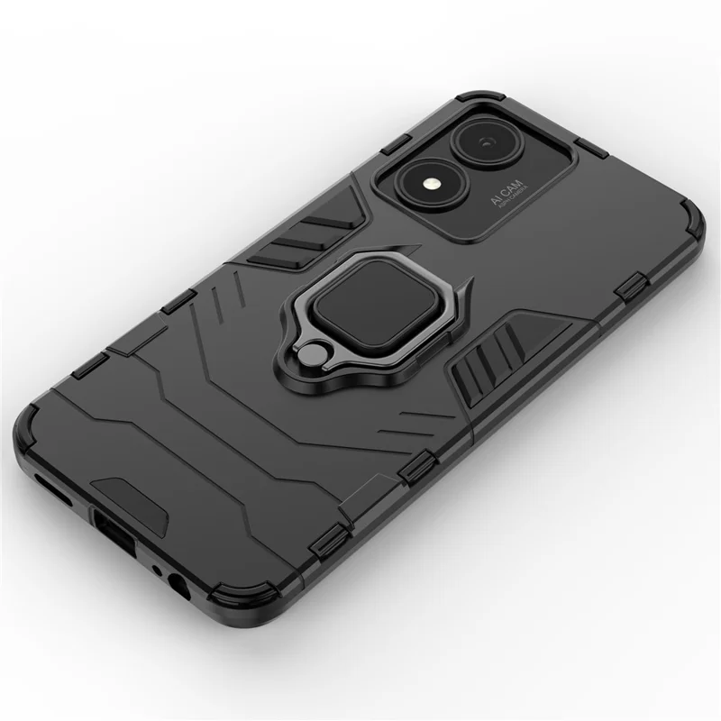 For vivo Y02s 4G Phone Case Ring Kickstand Hybrid Hard PC Soft TPU Shockproof Protective Cover - Red