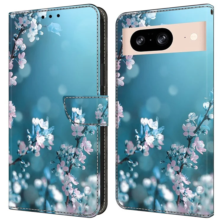 Para Google Pixel 8a Case 3D Pattern PU Leather Willet Cover Con Soporte - Flores de Ciruela