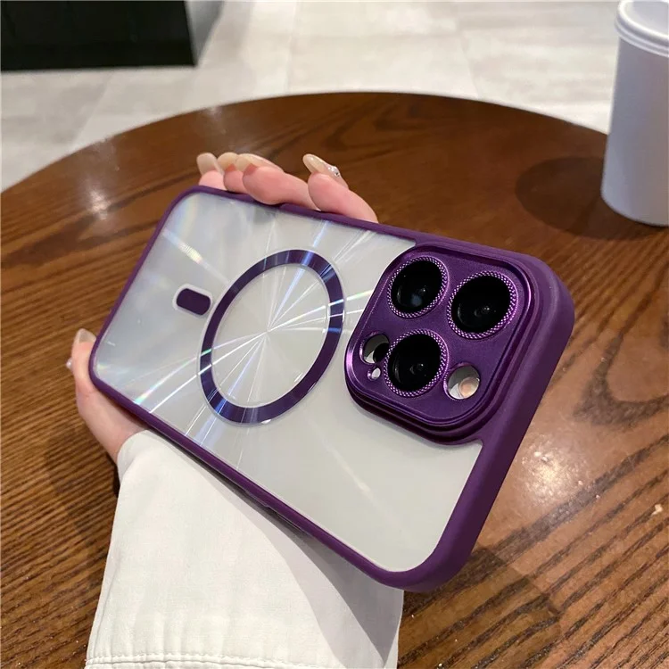 Para Iphone 15 Pro Magnetic Case Aurora CD Pattern Pc+acrylic+tpu Tepular Con Lente Película - Morado Oscuro