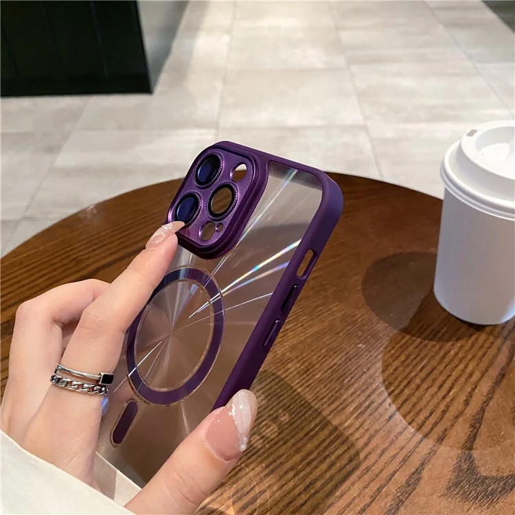 Para Iphone 15 Pro Magnetic Case Aurora CD Pattern Pc+acrylic+tpu Tepular Con Lente Película - Morado Oscuro
