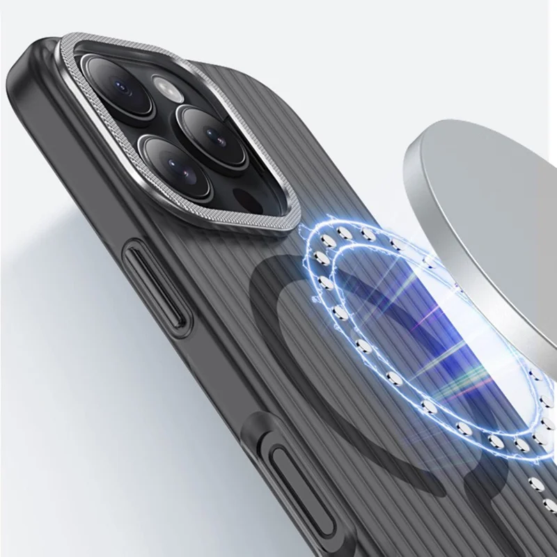 Per iPhone 14 Pro Case Compatibile con MagSafe Texture Corrugata Opaca PC Cover Telefonica - Nero