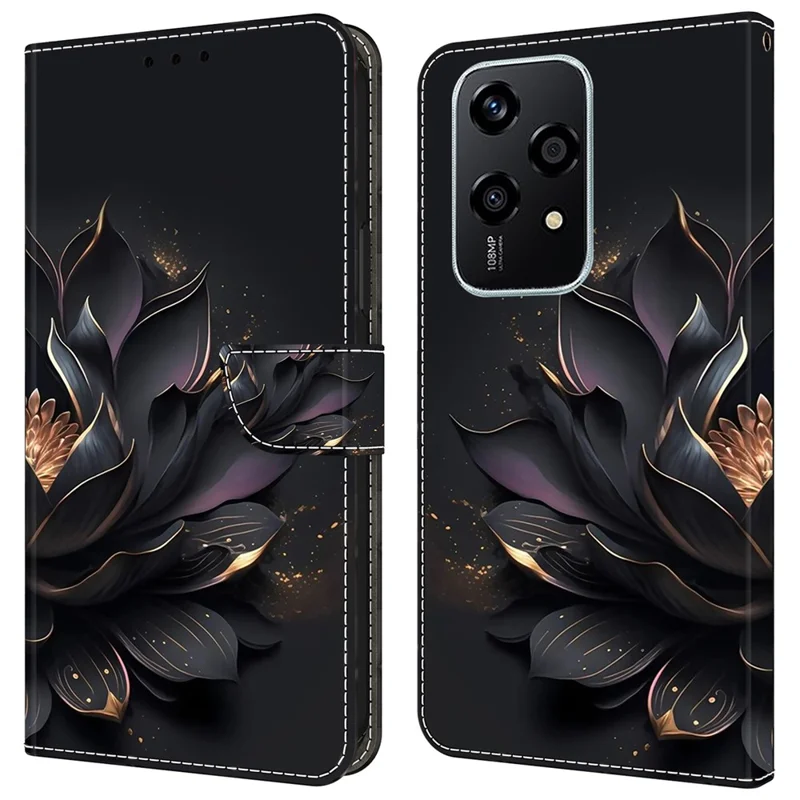 Para Honor 200 Lite Wallet Case Magnetic Cuase Varera de Cuero de Patrón 3D - Loto Púrpura
