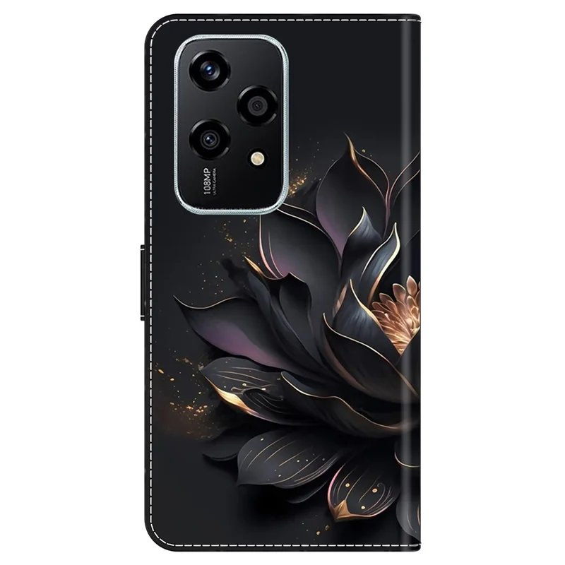 Para Honor 200 Lite Wallet Case Magnetic Cuase Varera de Cuero de Patrón 3D - Loto Púrpura