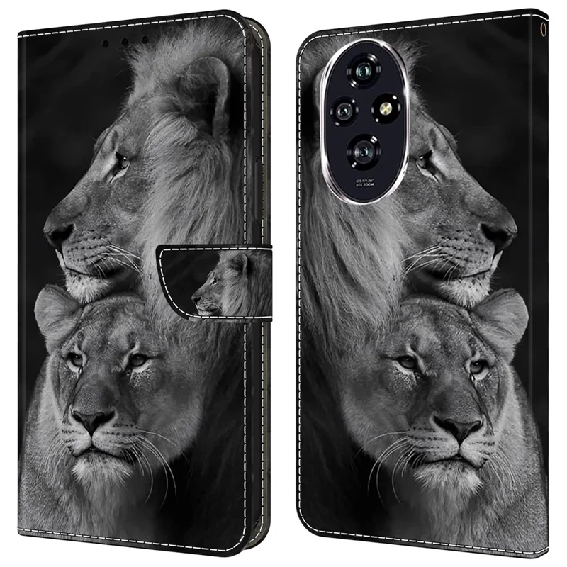 Para Honor 200 5g Case de Billetera Magnetic Cuase de Patrón 3D Patrón de Cuero Cubierta de Teléfono - Pareja de Leones