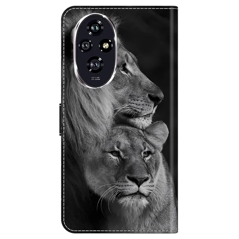 Para Honor 200 5g Case de Billetera Magnetic Cuase de Patrón 3D Patrón de Cuero Cubierta de Teléfono - Pareja de Leones