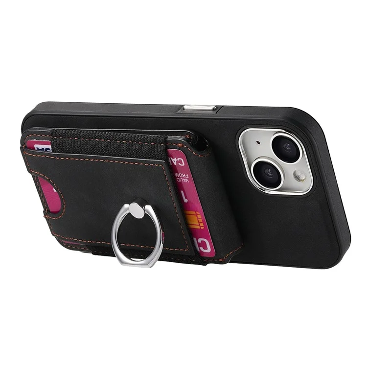 E6 Para Iphone 15 Estuche Touch Textura Vertical Volteador Soportador Del Anillo de la Tarjeta Del Anillo de la Cubierta Anti-drop - Negro