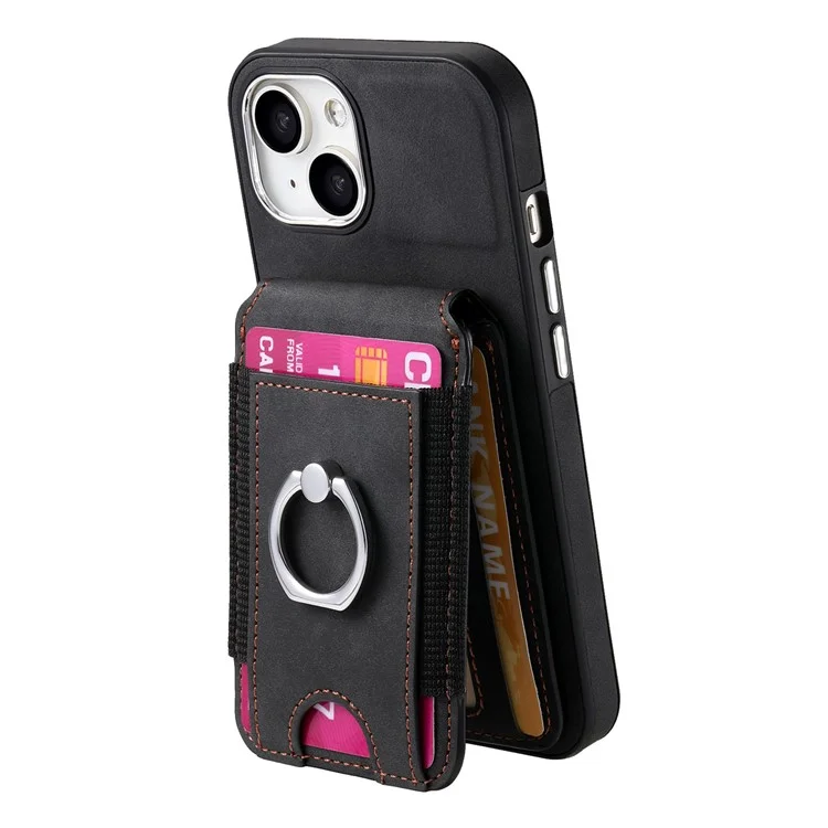 E6 Para Iphone 15 Estuche Touch Textura Vertical Volteador Soportador Del Anillo de la Tarjeta Del Anillo de la Cubierta Anti-drop - Negro