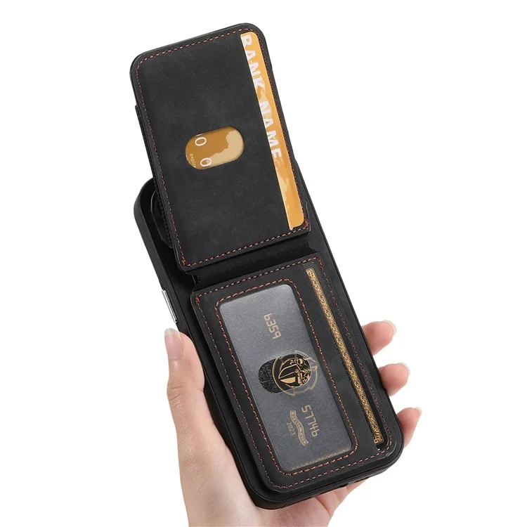 E6 Para Iphone 15 Estuche Touch Textura Vertical Volteador Soportador Del Anillo de la Tarjeta Del Anillo de la Cubierta Anti-drop - Negro