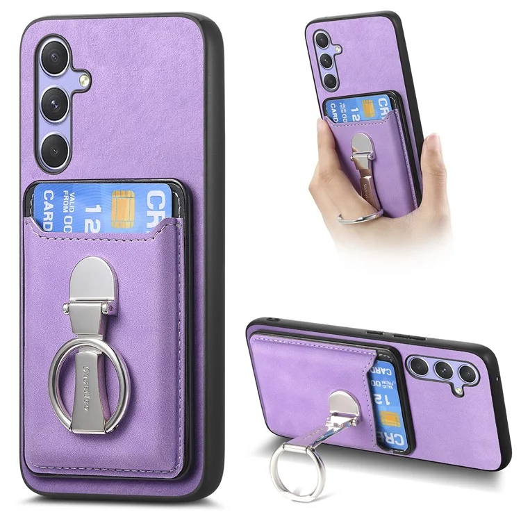 B4 Für Samsung Galaxy A54 5G Hülle Haut-Berührungstextur Caseneo Ring Halter Ständer Anti-Drop-Abdeckung mit Kartenfach - Lila