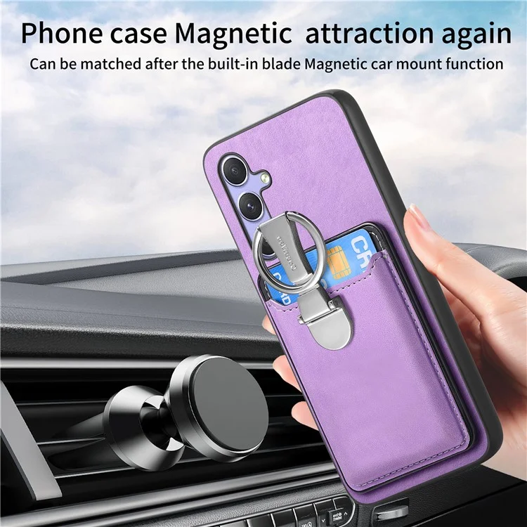 B4 Für Samsung Galaxy A54 5G Hülle Haut-Berührungstextur Caseneo Ring Halter Ständer Anti-Drop-Abdeckung mit Kartenfach - Lila