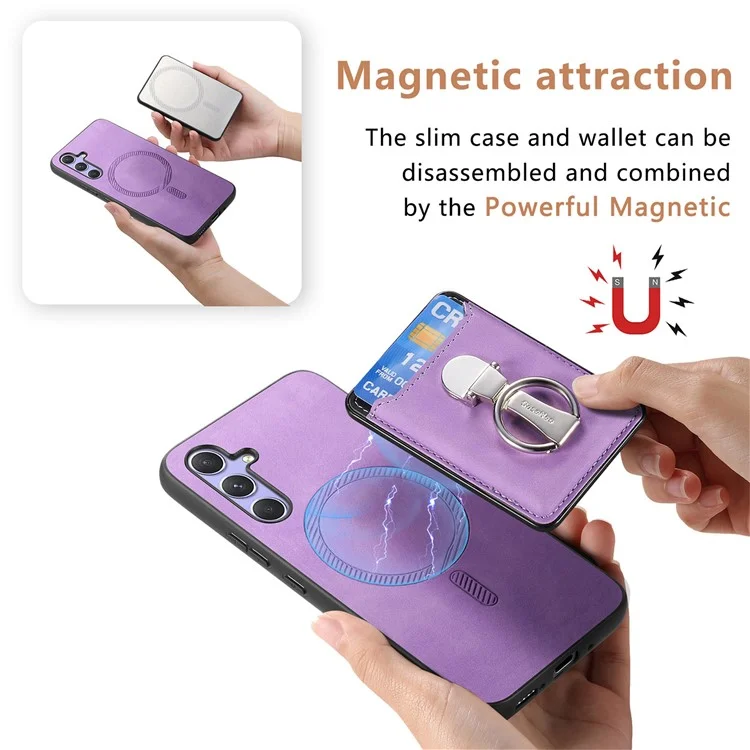 B4 Für Samsung Galaxy A54 5G Hülle Haut-Berührungstextur Caseneo Ring Halter Ständer Anti-Drop-Abdeckung mit Kartenfach - Lila