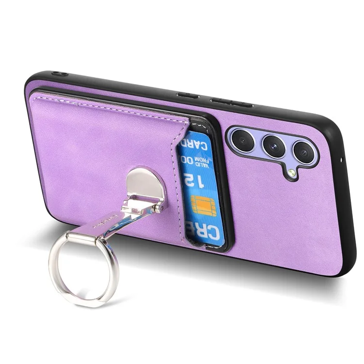 B4 Für Samsung Galaxy A54 5G Hülle Haut-Berührungstextur Caseneo Ring Halter Ständer Anti-Drop-Abdeckung mit Kartenfach - Lila