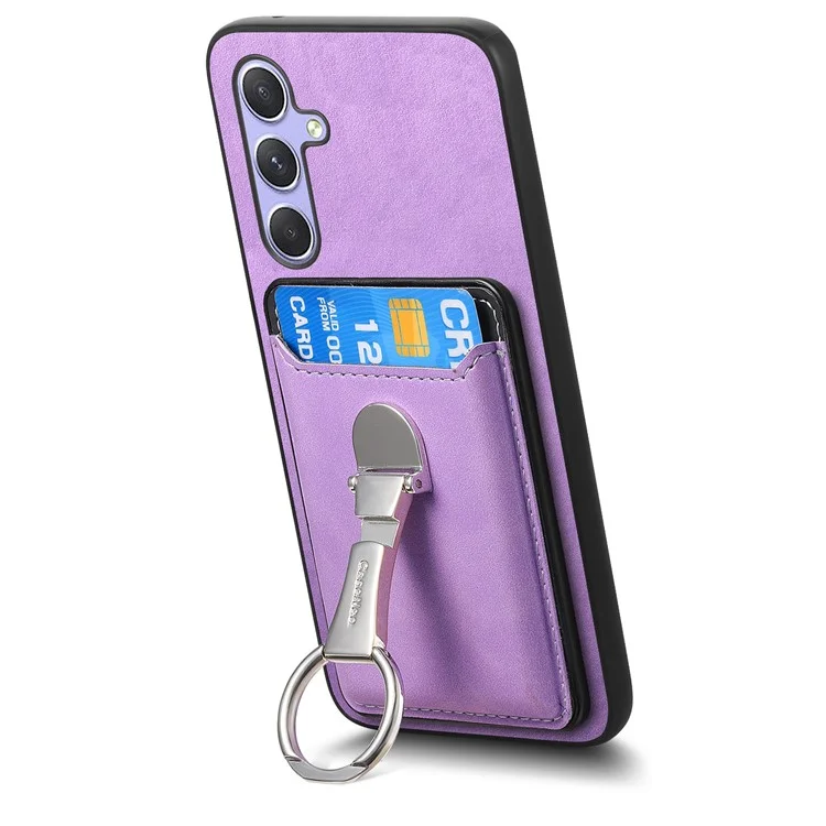 B4 Für Samsung Galaxy A54 5G Hülle Haut-Berührungstextur Caseneo Ring Halter Ständer Anti-Drop-Abdeckung mit Kartenfach - Lila