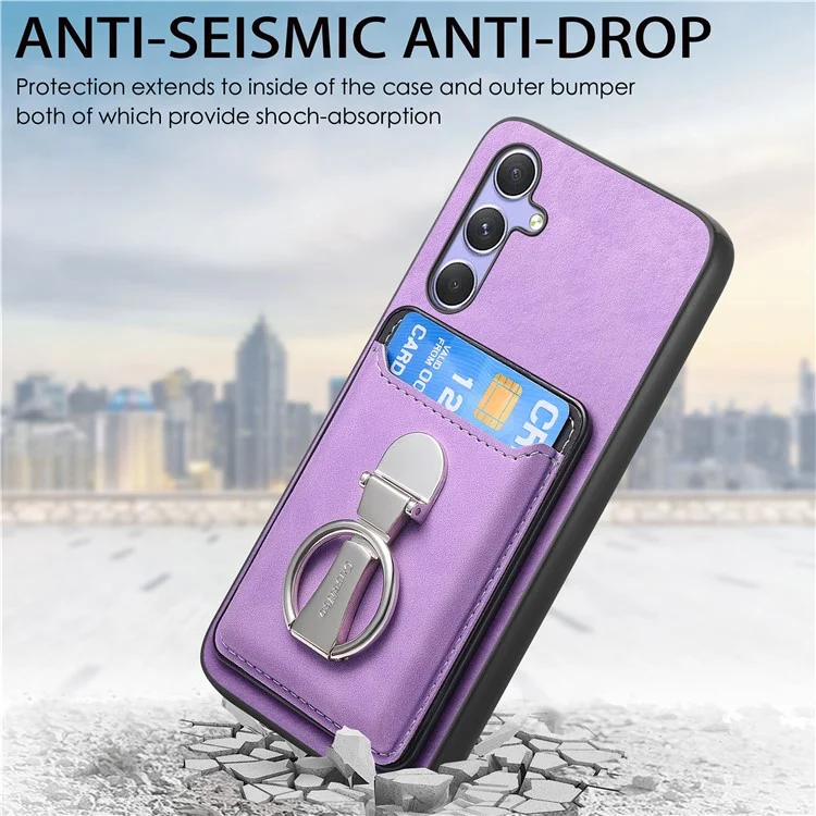 B4 Für Samsung Galaxy A54 5G Hülle Haut-Berührungstextur Caseneo Ring Halter Ständer Anti-Drop-Abdeckung mit Kartenfach - Lila