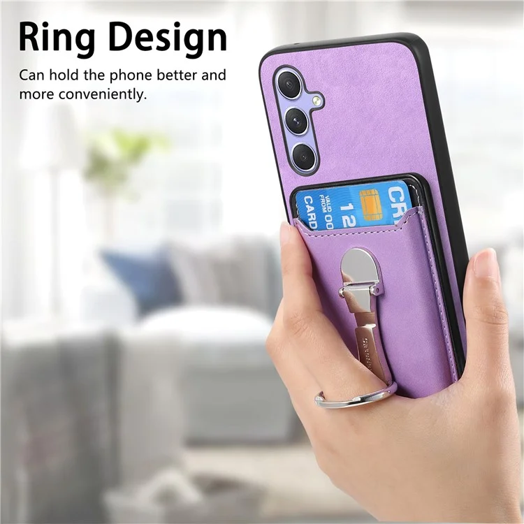 B4 Für Samsung Galaxy A54 5G Hülle Haut-Berührungstextur Caseneo Ring Halter Ständer Anti-Drop-Abdeckung mit Kartenfach - Lila