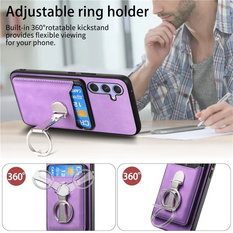 B4 Für Samsung Galaxy A54 5G Hülle Haut-Berührungstextur Caseneo Ring Halter Ständer Anti-Drop-Abdeckung mit Kartenfach - Lila