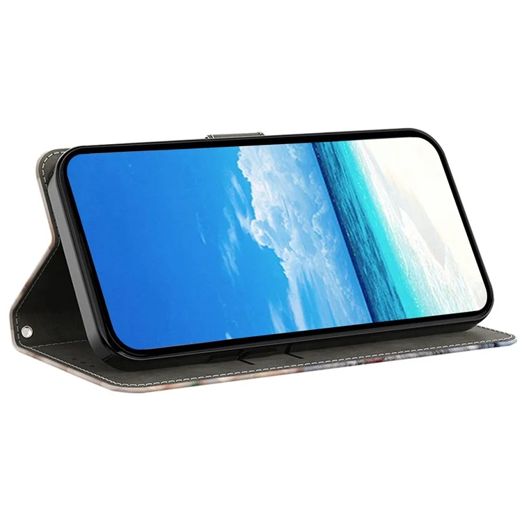 Для Google Pixel 9 Pro XL Case PU Кожаный Кожаный Телефона с Подставкой - Краска Цветок