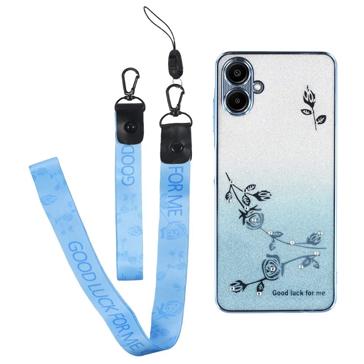 KADEM Pour Étui Samsung Galaxy A06 Motif Fleur Pochette Téléphone TPU Dégradé avec Lanyards - Bleu
