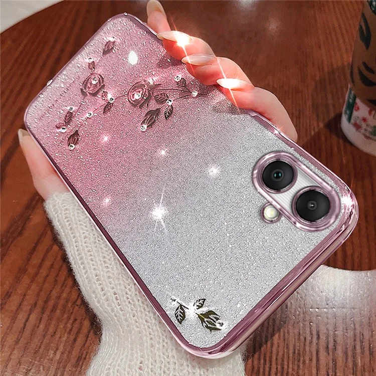 KADEM Pour Coque Samsung Galaxy A06 Fleur TPU Flexible Dégradé Étui de Téléphone - Or Rose