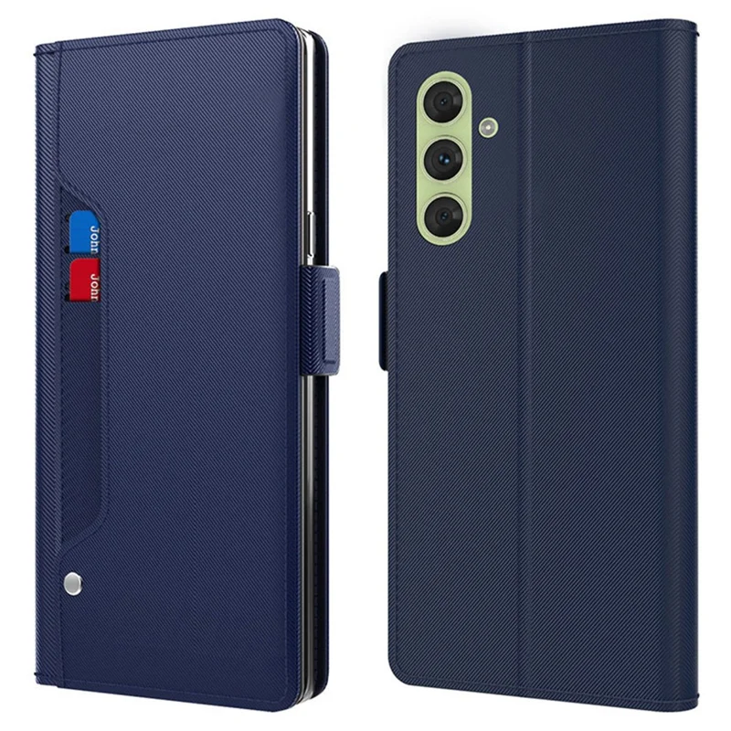 Para Samsung Galaxy A16 5G / A16 4G Case Stand PU Leather Phone Cover Card Holder Mirror - Azul