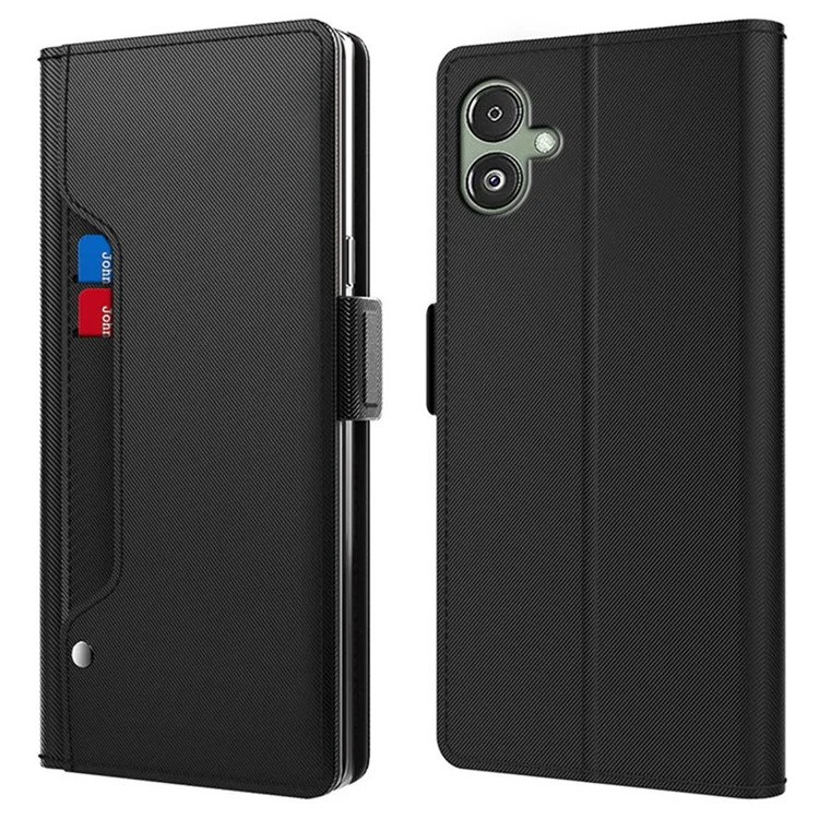 Per Samsung Galaxy A06 Case Stand PU Leather Phone Cover Card Holder Mirror - Nero