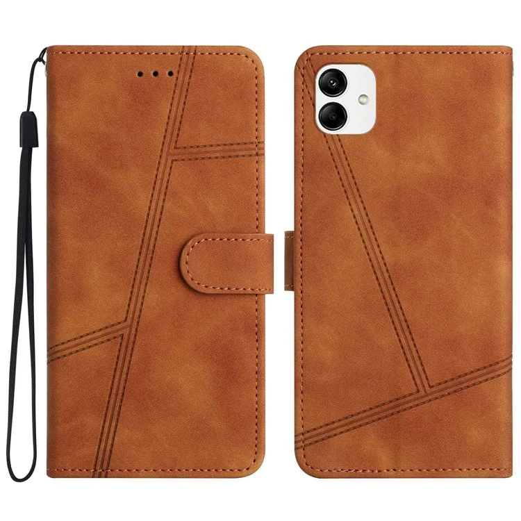 Для Samsung Galaxy A04 4G Pulth Protection Case Chore, Линии Для Ощущения Кожи, Отпечатанные Винтажные Кожаные Магнитная Крышка PU с Подставкой Для Кошелька - Коричневый