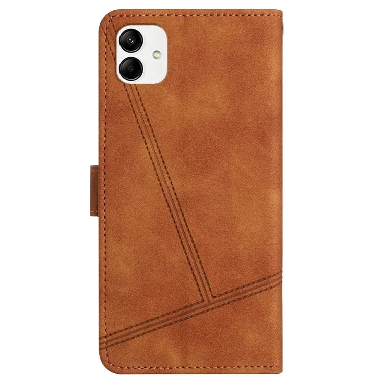 Для Samsung Galaxy A04 4G Pulth Protection Case Chore, Линии Для Ощущения Кожи, Отпечатанные Винтажные Кожаные Магнитная Крышка PU с Подставкой Для Кошелька - Коричневый