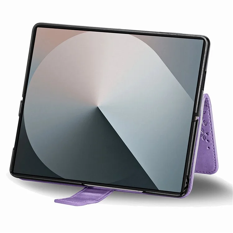 For Samsung Galaxy Z Fold6 5G Case PU Leather Wallet Phone Cover Butterfly Pattern - Light Purple