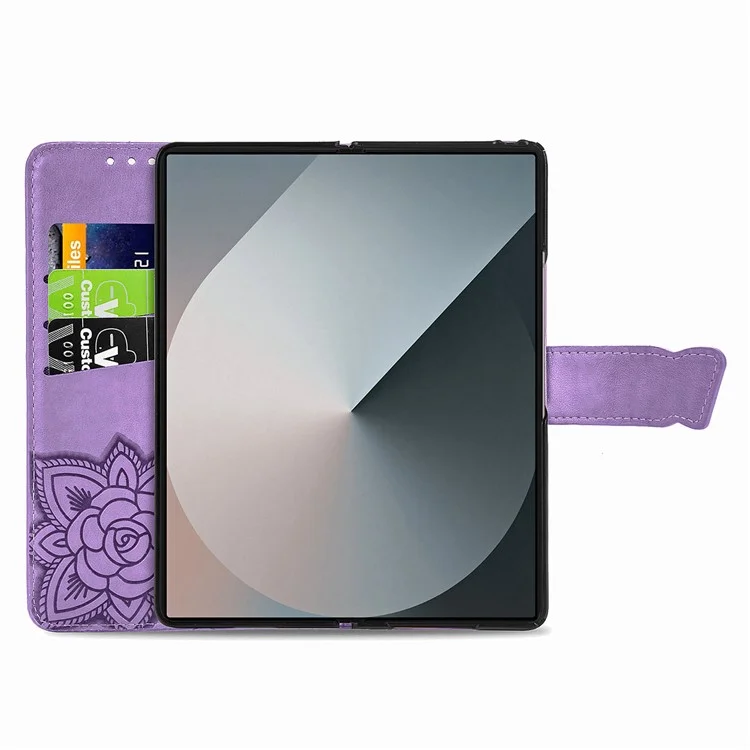 For Samsung Galaxy Z Fold6 5G Case PU Leather Wallet Phone Cover Butterfly Pattern - Light Purple