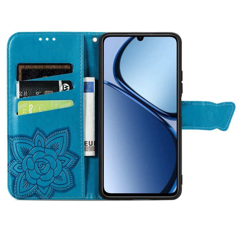 For Realme Note 60x 4G / C63 4G / C61 4G Case PU Leather Wallet Phone Cover Butterfly Pattern - Blue