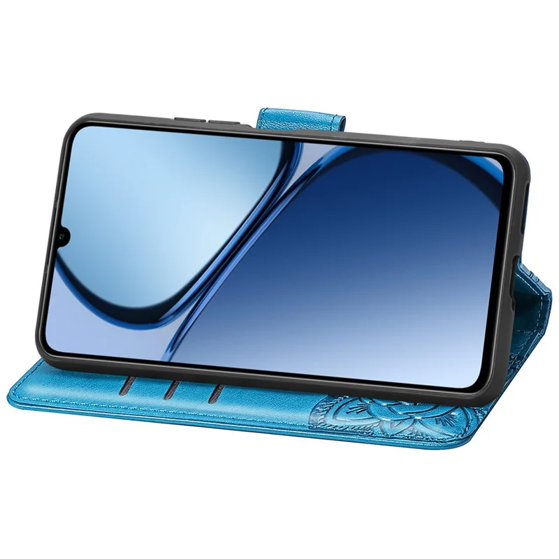 For Realme Note 60x 4G / C63 4G / C61 4G Case PU Leather Wallet Phone Cover Butterfly Pattern - Blue