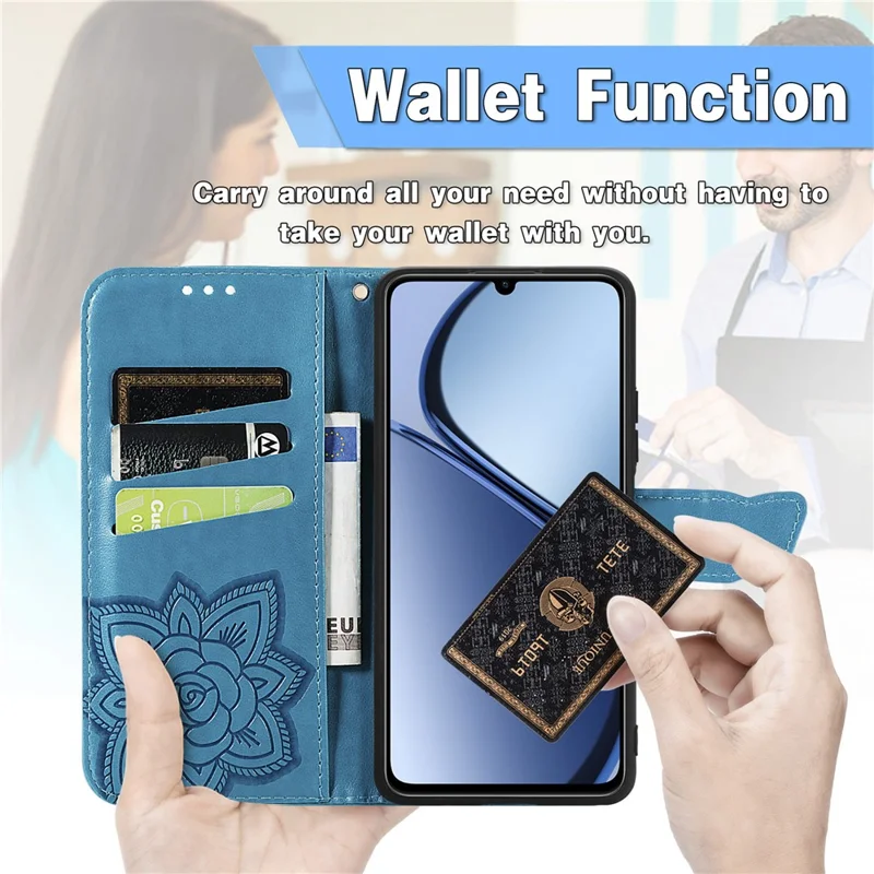 For Realme Note 60x 4G / C63 4G / C61 4G Case PU Leather Wallet Phone Cover Butterfly Pattern - Blue
