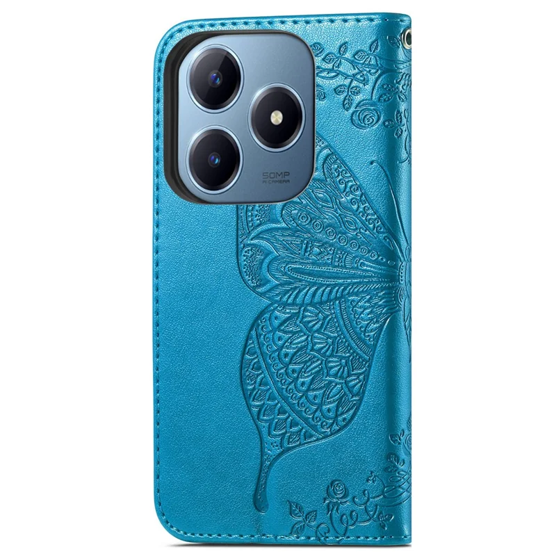 For Realme Note 60x 4G / C63 4G / C61 4G Case PU Leather Wallet Phone Cover Butterfly Pattern - Blue