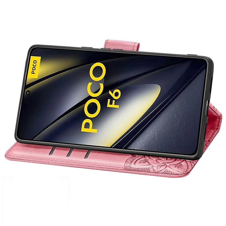 Per Xiaomi Poco F6 5G / Redmi Turbo 3 5G Custodia in Pelle PU Portafoglio Cover per Telefono Motivo a Farfalla - Rosa
