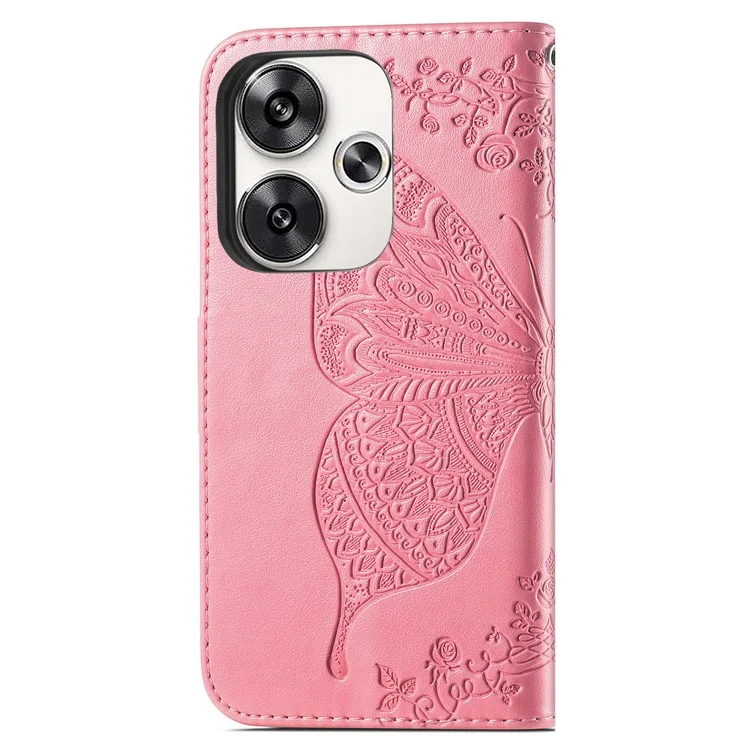 Per Xiaomi Poco F6 5G / Redmi Turbo 3 5G Custodia in Pelle PU Portafoglio Cover per Telefono Motivo a Farfalla - Rosa