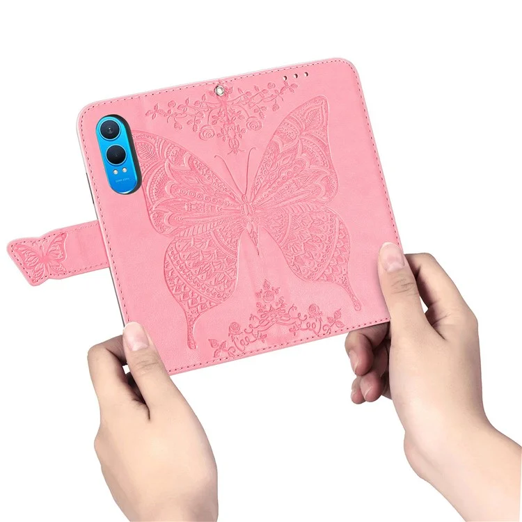 For OnePlus Nord CE4 Lite 5G / Oppo K12x 5G (China) Case PU Leather Wallet Phone Cover Butterfly Pattern - Pink