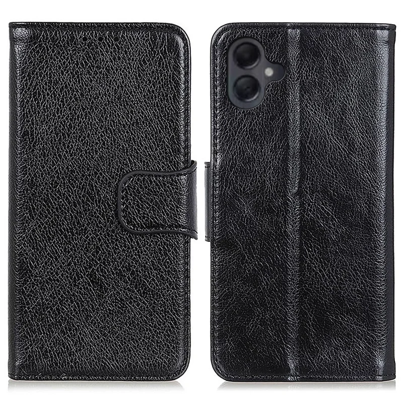 For Samsung Galaxy A06 4G Case Nappa Texture Split Leather Wallet Phone Cover - Black