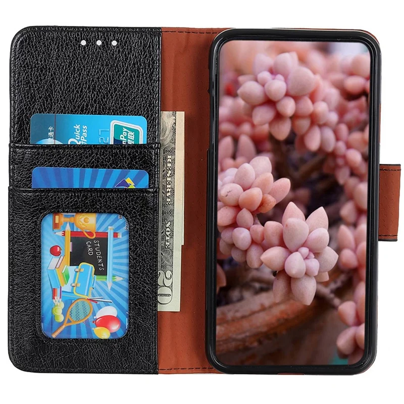 For Samsung Galaxy A06 4G Case Nappa Texture Split Leather Wallet Phone Cover - Black