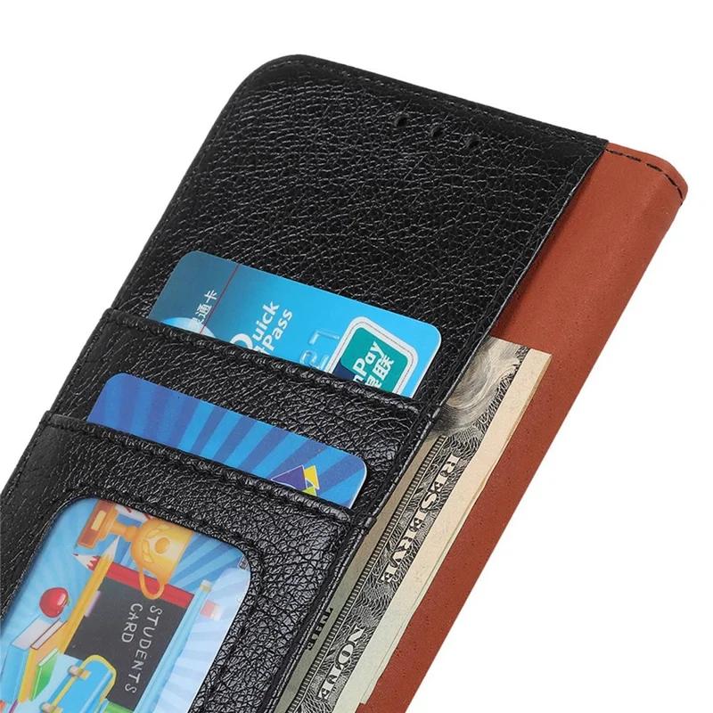 For Samsung Galaxy A06 4G Case Nappa Texture Split Leather Wallet Phone Cover - Black
