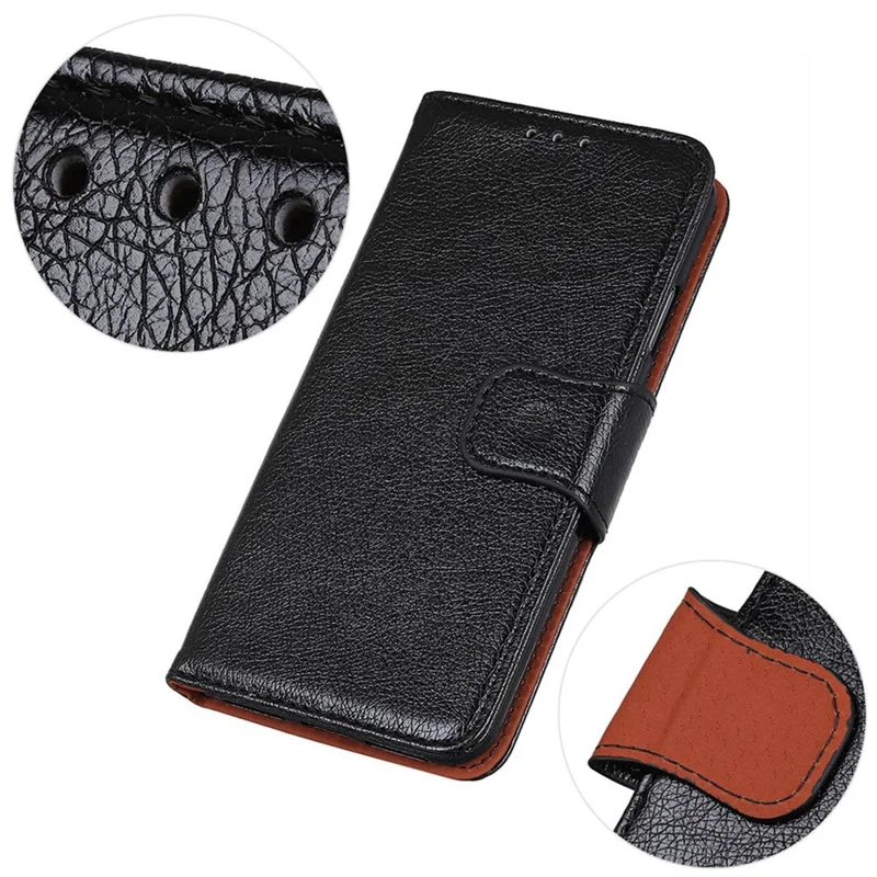 For Samsung Galaxy A06 4G Case Nappa Texture Split Leather Wallet Phone Cover - Black