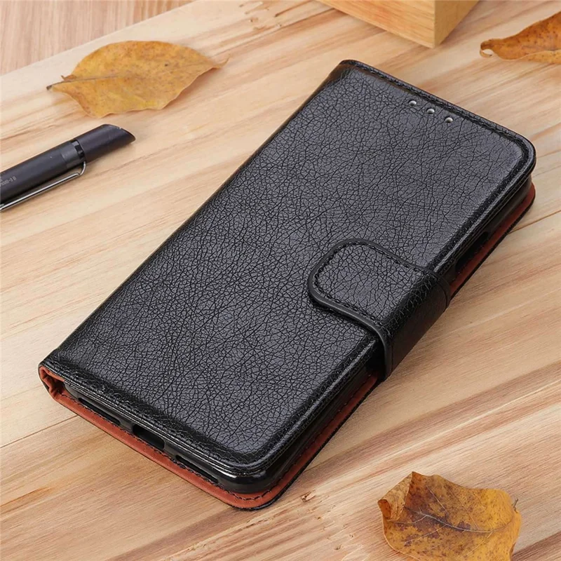 For Samsung Galaxy A06 4G Case Nappa Texture Split Leather Wallet Phone Cover - Black