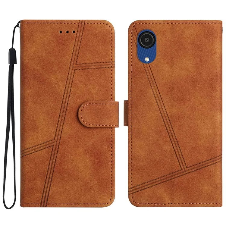 For Samsung Galaxy A04 Core 4G Overall Coverage Phone Case, Skin-touch Feeling Lines Imprinted Vintage PU Leather Magnetic Flip Cover with Wallet Stand - Brown