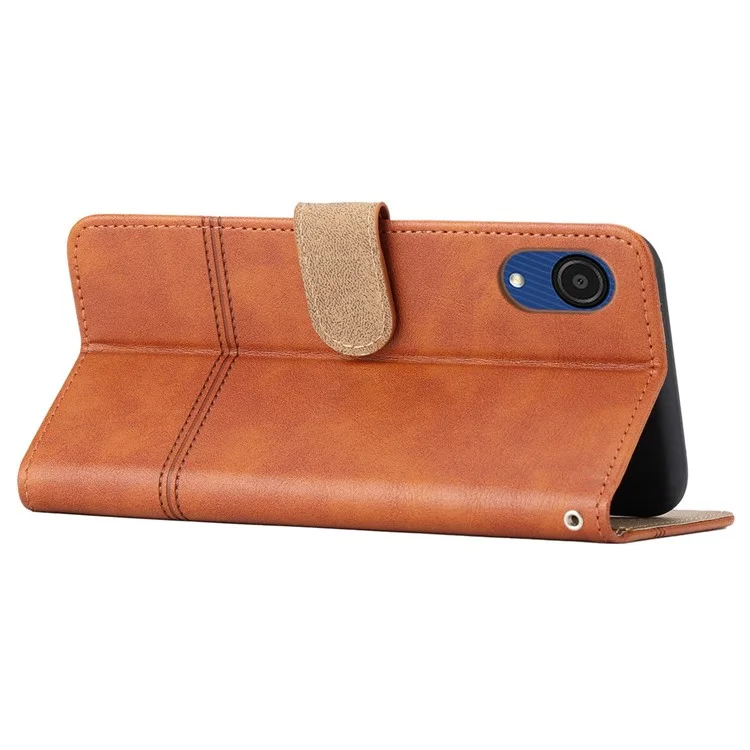 For Samsung Galaxy A04 Core 4G Cowhide Texture Phone Cover Wallet Business Style PU Leather Sewing Line Decor Phone Case - Brown