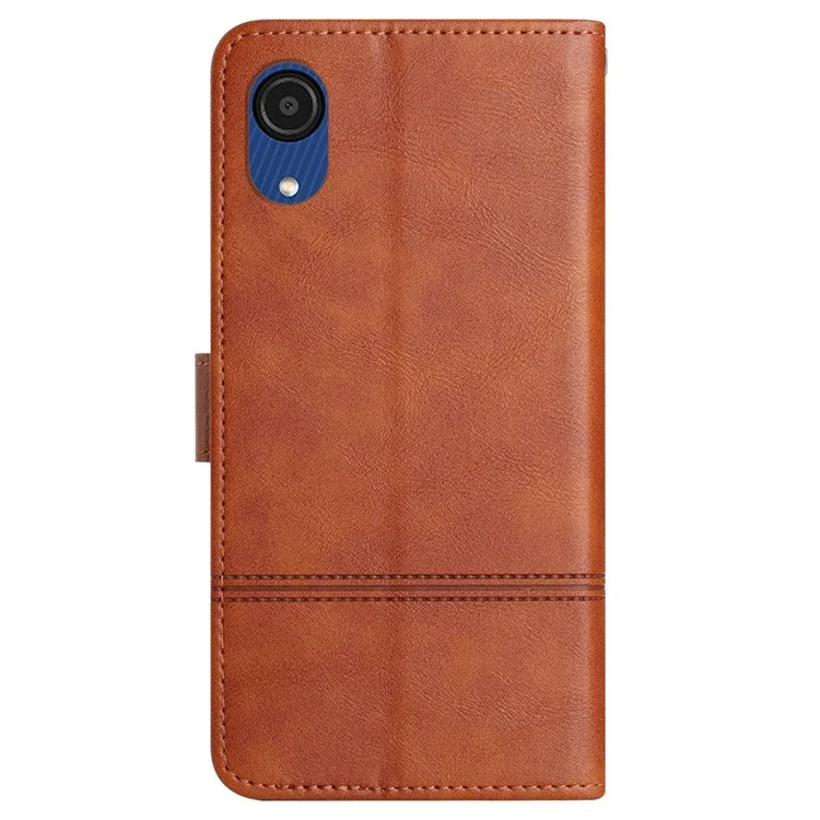 For Samsung Galaxy A04 Core 4G Cowhide Texture Phone Cover Wallet Business Style PU Leather Sewing Line Decor Phone Case - Brown