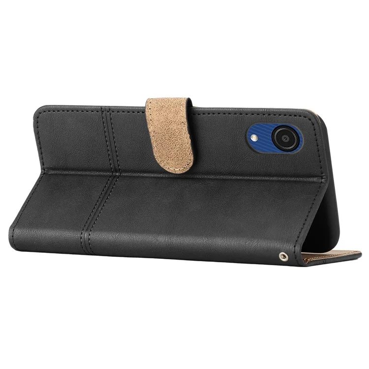 For Samsung Galaxy A04 Core 4G Cowhide Texture Phone Cover Wallet Business Style PU Leather Sewing Line Decor Phone Case - Black