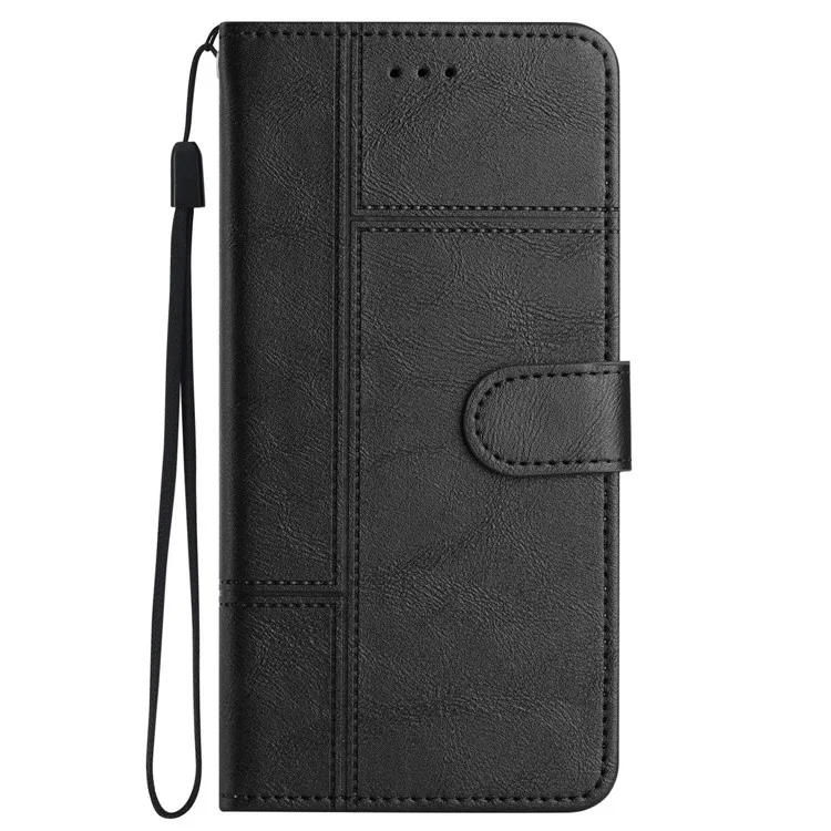 For Samsung Galaxy A04 Core 4G Cowhide Texture Phone Cover Wallet Business Style PU Leather Sewing Line Decor Phone Case - Black