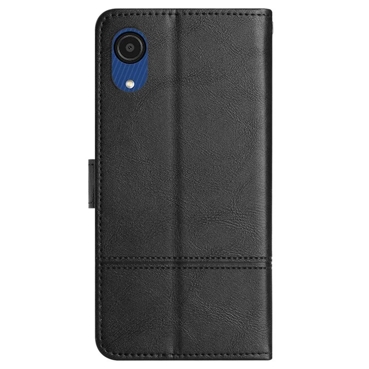 For Samsung Galaxy A04 Core 4G Cowhide Texture Phone Cover Wallet Business Style PU Leather Sewing Line Decor Phone Case - Black